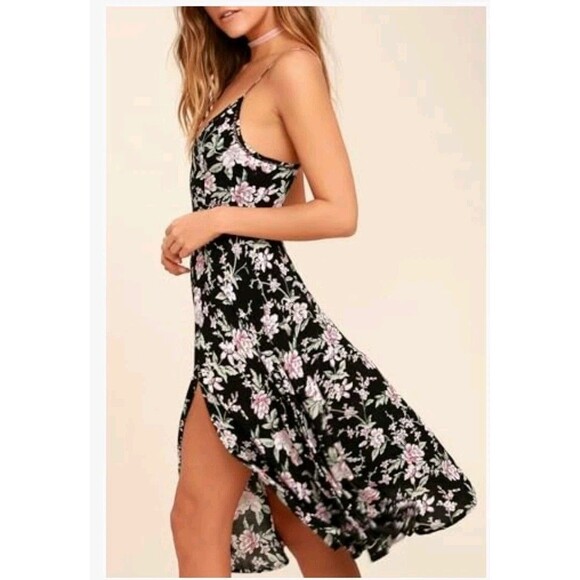 Lulus Womens Esperanza Black Floral Midi Dress SMALL NWT - Picture 3 of 10